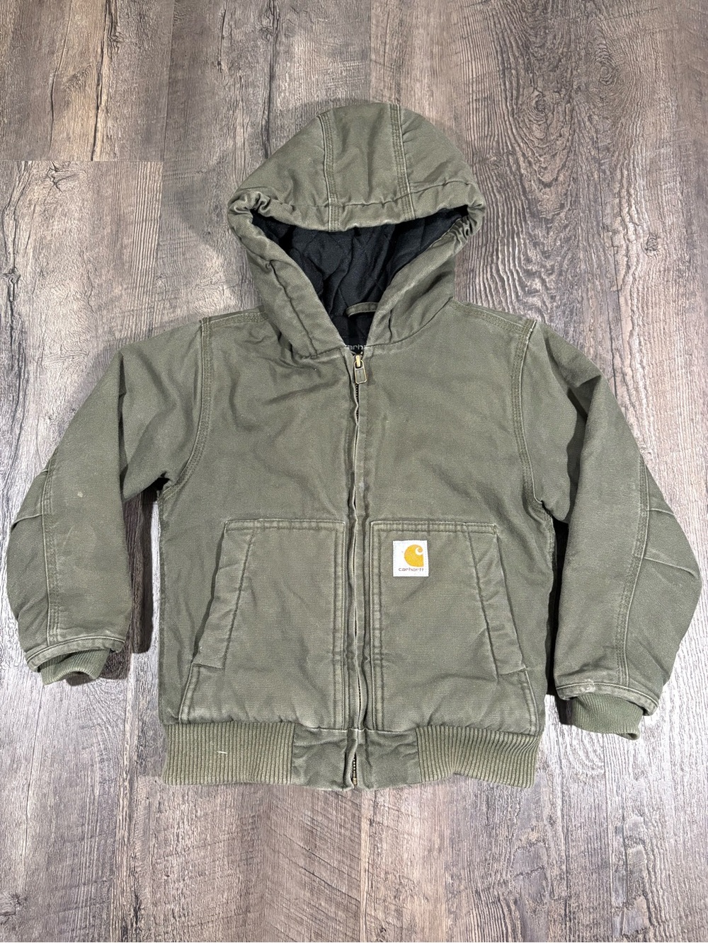 CARHARTT Vintage Green Mos Hooded Jacket Quilted Youth